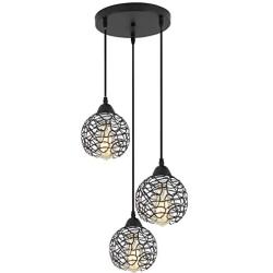 ZhLCY 3-Light Vintage Metal Globe Pendant Lights Industrial Kitchen Island Lighting Rustic Farmhouse Wire Caged Hanging Light fixtures, Matte Black Finish