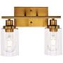 Banato Lighting Brass Wall Sconce 2-Light Modern Bathroom Lighting Fixtures Over Mirror Indoor Wall Lamp with Clear Glass Shade for Powder Room Porch Stairway