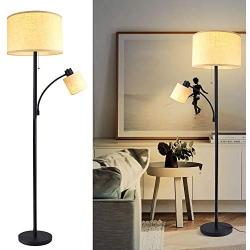 DLLT Living Room Standing Floor Lamps for Reading, Modern Tall Pole Lamp for Contemporary Home with Adjustable Side Light, Mid-Century Industrial Lighting with Drum Shade for Bedroom, Office, Metal