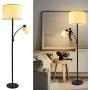 DLLT Living Room Standing Floor Lamps for Reading, Modern Tall Pole Lamp for Contemporary Home with Adjustable Side Light, Mid-Century Industrial Lighting with Drum Shade for Bedroom, Office, Metal