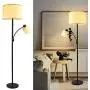 DLLT Living Room Standing Floor Lamps for Reading, Modern Tall Pole Lamp for Contemporary Home with Adjustable Side Light, Mid-Century Industrial Lighting with Drum Shade for Bedroom, Office, Metal