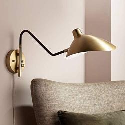 Colborne Modern Retro Swing Arm Wall Lamp Bronze Antique Brass Plug-in Light Fixture for Bedroom Bedside Living Room Reading - 360 Lighting