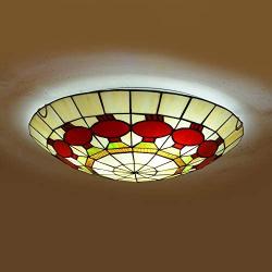 LITFAD Tiffany Traditional Ceiling Mount Light Bowl Shade Stained Glass Mission Inverted Ceiling Lamp Flush Ceiling Light Pendant Lighting for Living Room Bedroom Hotel Cafe - Red, 16''(40cm)