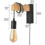 Focolux Plug in Wall Sconce, Black Wall Lamp Fixtures with Plug in Cord On/Off Switch E26 Base Industrial Modern Wire Wood Decoration Wall Mounted Lights Bedside for Bedroom Living Room (No Bulb)