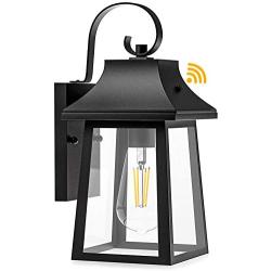 Dusk to Dawn Sensor Outdoor Wall Lantern, Exterior Wall Light Fixture with E26 Edison Socket, Wall Mount Sconce Waterproof Anti-Rust Matte Black Wall Lamp with Clear Glass for Garage Doorway Porch