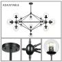 Lampundit 58'' Large Chandelier Lighting 15 Light Chandelier, Black Finish with Globe Glass Shade, Mid Century Modern Industrial Sputnik Hanging Light Fixture for Living Room Dining Room, Hotel
