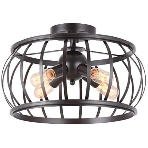 Alice House 18'' Large Semi Flush Mount Ceiling Light, 4-Light, Brown Finish, T45 Edison Bulb Light Fixtures Ceiling for Kitchen, Bedroom, Entance, Bathroom AL7091-S4BR