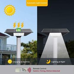 Led Solar Post Top Pole Light Ip65 Waterproof, Dusk to Dawn Outdoor Lighting Motion Sensor with Remote Control, Solar Security Light 3 Modes for Street Yard Parking, 7000k, 300w