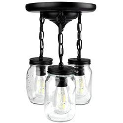 Mason Jar Ceiling Light Semi Flush Mount Pendant Lighting Farmhouse Glass Bottle Chandelier, Kitchen Hanging Island Lamp Close to Ceiling Light Fixtures for Dining Living Room Staircase Hallway