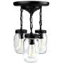 Mason Jar Ceiling Light Semi Flush Mount Pendant Lighting Farmhouse Glass Bottle Chandelier, Kitchen Hanging Island Lamp Close to Ceiling Light Fixtures for Dining Living Room Staircase Hallway