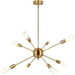 T&A Sputnik Chandelier Modern 8 Lights Brass Pendant Lighting Light Gold Mid Century Ceiling Lighting Fixture for Dining Room Bed Room Kitchen