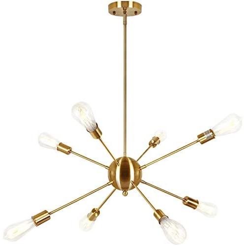 T&A Sputnik Chandelier Modern 8 Lights Brass Pendant Lighting Light Gold Mid Century Ceiling Lighting Fixture for Dining Room Bed Room Kitchen