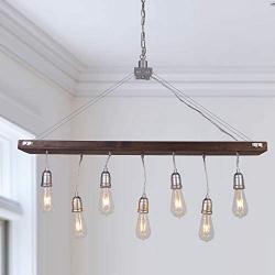 Antilisha Farmhouse Chandelier TN001 Modern Farmhouse Chandelier Lighting Linear Light Fixture Pendant Chandelier for Dining Rooms Kitchen Island Table Wood Base Silver Gray Finish Metal L39.4