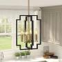 Emliviar 4-Light Lantern Chandelier, Farmhouse Dining Room Pendant Lighting, Black and Gold Finish, JE1981-D4 BK+G