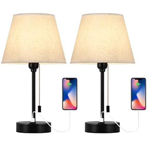 Bedside Lamps Set of 2, Small Table Lamp Modern Nightstand Lamps with USB Charging Ports Fabric Shades for Home, Bedroom, Living Room, Office or College Dorm Bedside Lamps Set of 2, Small Table Lamp Modern Nightstand Lamps with USB Charging Ports Fabric Shades for Home, Bedroom, Living Room, Office or College Dorm