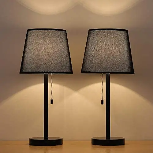HAITRAL Bedside Table Lamps - Modern Nightstand Lamps Set of 2 for Bedroom, Dorm, Living Room with Pull Chain Switch, Black HAITRAL Bedside Table Lamps - Modern Nightstand Lamps Set of 2 for Bedroom, Dorm, Living Room with Pull Chain Switch, Black