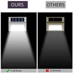 Otdair Solar Deck Lights, 3 LED Solar Step Lights Outdoor Auto On/Off Stainless Steel Solar Stair Lights Waterproof Wireless Solar Powered Lights for Fence Patio Garden Pathway - White 12 Pack