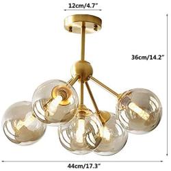 Modo Lighting Sputnik Chandelier 5 Light Glass Globe Chandeliers Brass Flush Mount Ceiling Pendant Light Modern Hanging Light for Bedroom Bathroom Living Room (5 Lights)