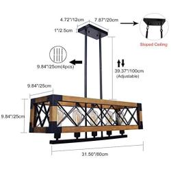 YHYSTL Farmhouse Kitchen Island Wood Hanging Light Fixture 5 Light Kitchen Pendant Lighting Industrial Dining Room Chandelier Brown Finish