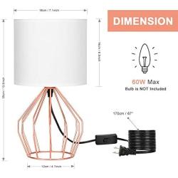 Hollowed Out Base Modern Lamp Bedside Table Lamp Set of 2 Geometric Desk Lamp with White Fabric Shade for Living Room Bedroom Guestroom - Rose Gold