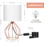 Hollowed Out Base Modern Lamp Bedside Table Lamp Set of 2 Geometric Desk Lamp with White Fabric Shade for Living Room Bedroom Guestroom - Rose Gold
