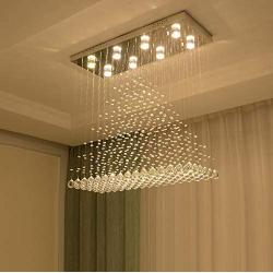 Moooni Modern Rectangle Crystal Chandeliers Flush Mount Raindrop Rectangular Ceiling Light Fixture for Dining Room Kitchen Island 10 Ligths L40''x W12''x H31.5''
