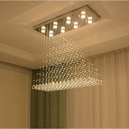 Moooni Modern Rectangle Crystal Chandeliers Flush Mount Raindrop Rectangular Ceiling Light Fixture for Dining Room Kitchen Island 10 Ligths L40''x W12''x H31.5''