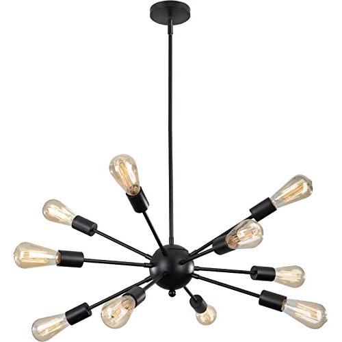LIGHTESS Sputnik Pendant 10 Light Modern Sputnik Chandelier Light Vintage Black Semi Flush Mount Ceiling Light for Kitchen Living Room, E26 Base (Bulb Not Included)
