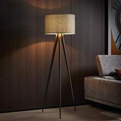 Modernluci Modern Tripod Floor Lamp - Tall Standing Tripod Lamp for Office,Bedroom,Living Room - Black Legs with Linen Shade,LED E26 Bulb Included, 59 in Height