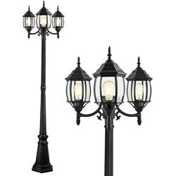 PARTPHONER Outdoor Lamp Post Light 3-Head, Classic Black Light Pole with Clear Glass Panels, E26 Base Maximum 100W Bulbs(not Included), Waterproof Street Light for Backyard, Garden, Driveway