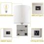 AVV Wall Sconce Lighting,Bedside Wall Mount Light with USB Port and AC Outlet, White Fabric Shade, Wall Lamp Light, Perfect for Bedroom, Living Room and Hotel ,Bulb Included, Hardwire