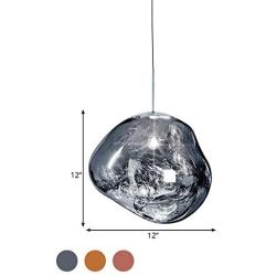 RUNNUP Modern Pendant Light Creative Single Light 12'' Hanging Lamp with Melt Glass Shade in Silver for Dining Rooms,Living Room