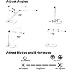 OSMUMDA ZL-306,Dimmable LED Desk Lamp with USB Charging Port, Folding Reading Light with UL AC Adapter, Touch adjustable Table lamp, Used in living room, bedroom, office