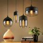 NAANN Black Pendant Lamp, Modern Mini Pendant Light, Smoked Glass Cylinder Shade Retro Industrial Hanging Lighting Fixture for Kitchen Island Dining Room Shop E26 Base