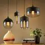 NAANN Black Pendant Lamp, Modern Mini Pendant Light, Smoked Glass Cylinder Shade Retro Industrial Hanging Lighting Fixture for Kitchen Island Dining Room Shop E26 Base