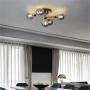 BOKT Flush Mount Ceiling Light 5 Heads Sputnik Chandelier Glass Globe Ceiling Pendant Light Fixture for Kitchen Dining Room Living Room Bedroom Hallway, Bulbs Included (Smoke Gray Shade, Gold)