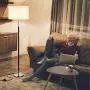 Floor Lamp with Big Drum Lampshade, Standing Lamp with Bulb and Convenient Pull Chain Foot Switch, Tall Light for Reading Living Room, Couch Side White Big Corner Lamp, H 67 (Bulb Included)