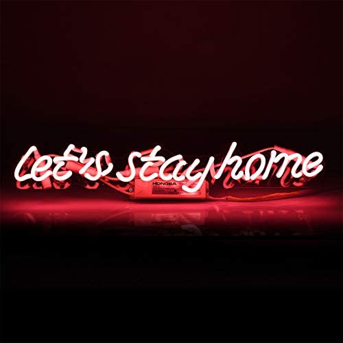 21'' by 5'' inch Glass Neon Pink Lets Stay Home Art Wall Sign for Cool Light,Room Wall Art,Bedroom Decorations,Home Accessories,Party,and Holiday Decor