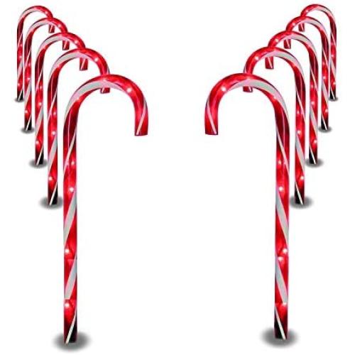 SUNYPLAY Christmas Candy Cane Pathway Marker Lights,10 Pack Outdoor Decoration Lights for Holiday Walkway Patio Garden.