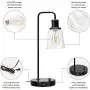 Industrial Table Lamp, Vintage Nightstand Lamp with Dual USB Ports Antique Office Lamp Glass Shade Metal Desk Reading Lamp for Bedroom, Living Room, Dorm, 6W 2700K Dimmable LED Edison Bulb Included