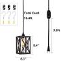 HMVPL Farmhouse Pendent Ceiling Lighting Fixtures with 16.4 Ft Plug in Cord and On/Off Dimmer Switch, Industrial Iron Glass Swag Hanging Lamps for Kitchen Island Dining Room Hallway