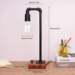 Industrial Table Lamp, Fully Stepless Dimmable Nightstand Lamp with 2 USB Charging Port, Rustic Steampunk Lamp Iron Vintage Bedside Lamp for Living Room, Bedroom, Office, E26 Edison LED Bulbs Included