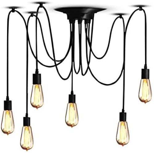 Veesee 6 Arms Industrial Ceiling Spider Lamp Fixture,Home DIY E26 Edison Bulb Chandelier Lighting,Metal Pendant Lights,Retro Chic Drop-light for Bedrooms Dining Kitchen Island Living Room(78.7in Wire)
