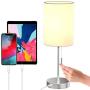 DEEPLITE Simple Design Table Lamp, Small Lamp with USB Port, White Lamp Shade and Silver Metal Base, Modern USB Lamps for Living Room, Bedrooms, Nightstand, Bedside Night Table, Side Table, Office, St