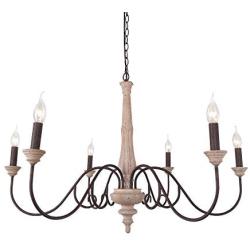 Lingkai Farmhouse Chandelier Handmade Wood French Country Chandeliers 6-Light Candle Pendant Lighting Rustic Hanging Light Fixture