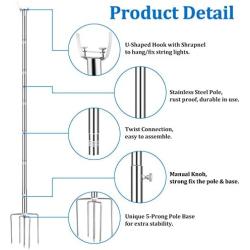 Brillihood Outside String Light Poles, (2X 10ft) Height Adjustable Stainless Steel Pole Stand for Hanging String Lights + Used for Patio, Backyard, Garden, Christmas, Café Wedding Light Décor