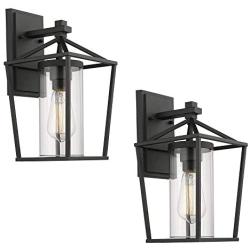 Emliviar Outdoor Porch Lights 2 Pack Wall Mount Light Fixtures, Black Finish with Clear Glass, 20065B1-2PK