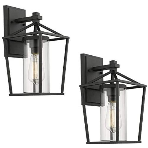 Emliviar Outdoor Porch Lights 2 Pack Wall Mount Light Fixtures, Black Finish with Clear Glass, 20065B1-2PK