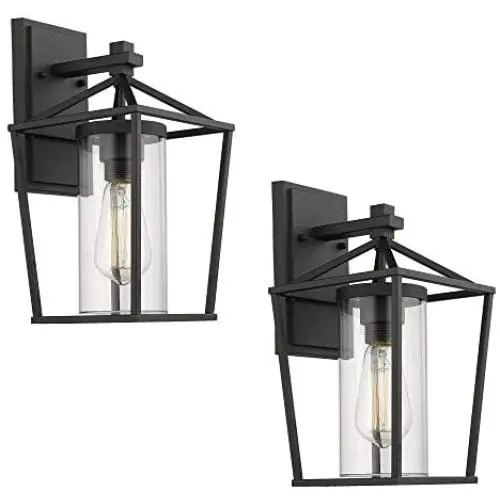 Emliviar Outdoor Porch Lights 2 Pack Wall Mount Light Fixtures, Black Finish with Clear Glass, 20065B1-2PK