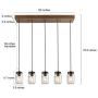 LNC Pendant Lighting for Kitchen Island,Wooden Farmhouse Chandeliers for Dining Rooms, Glass Mason Jar Hanging Lamp A02983, Brown